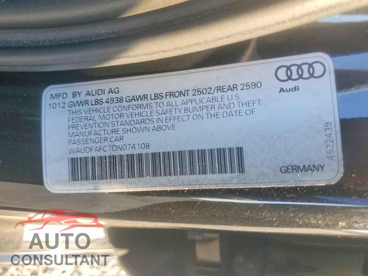 AUDI A6 2013 - WAUDFAFC7DN074108