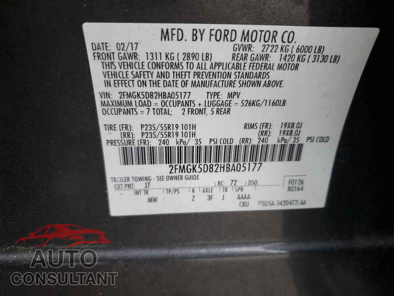FORD FLEX 2017 - 2FMGK5D82HBA05177