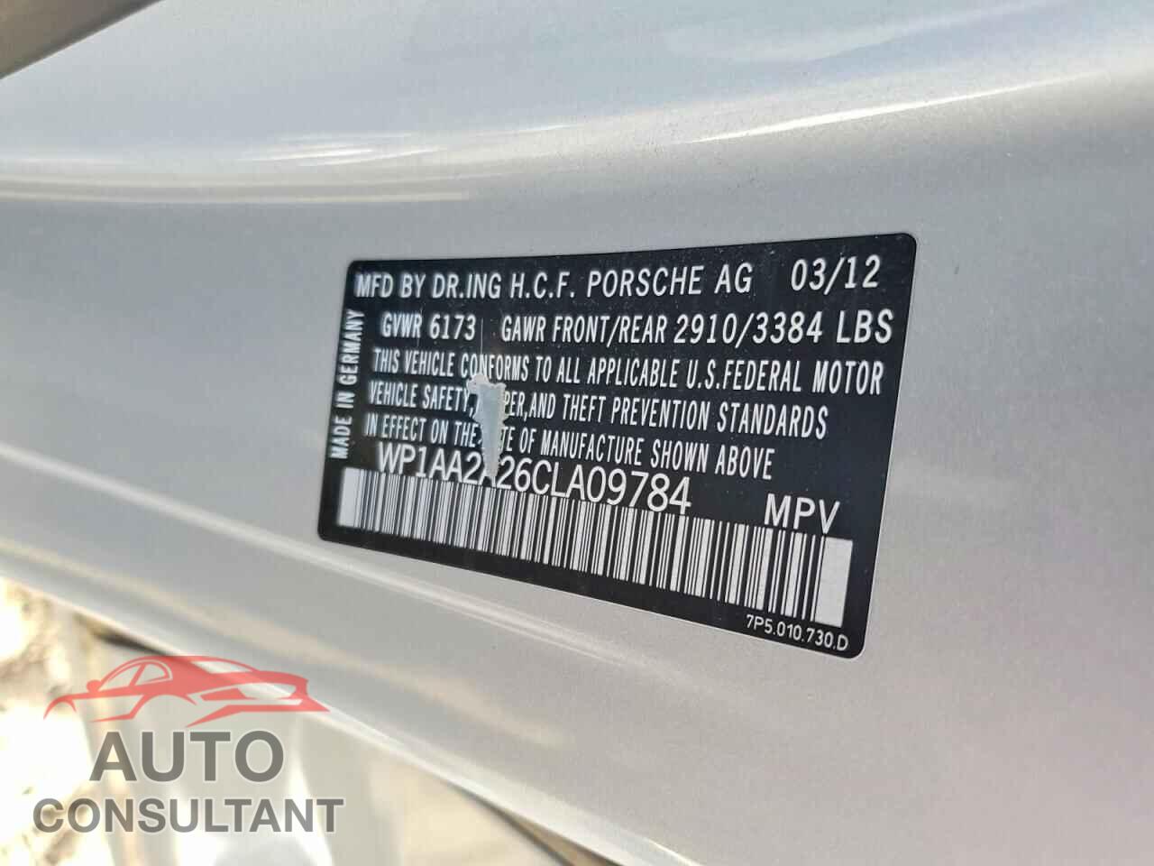 PORSCHE CAYENNE 2012 - WP1AA2A26CLA09784