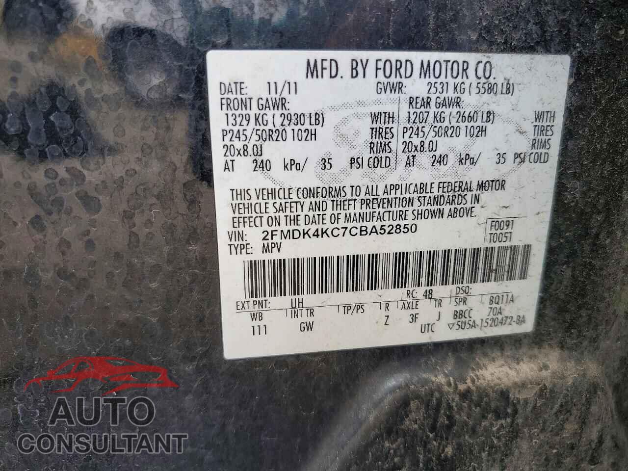 FORD EDGE 2012 - 2FMDK4KC7CBA52850