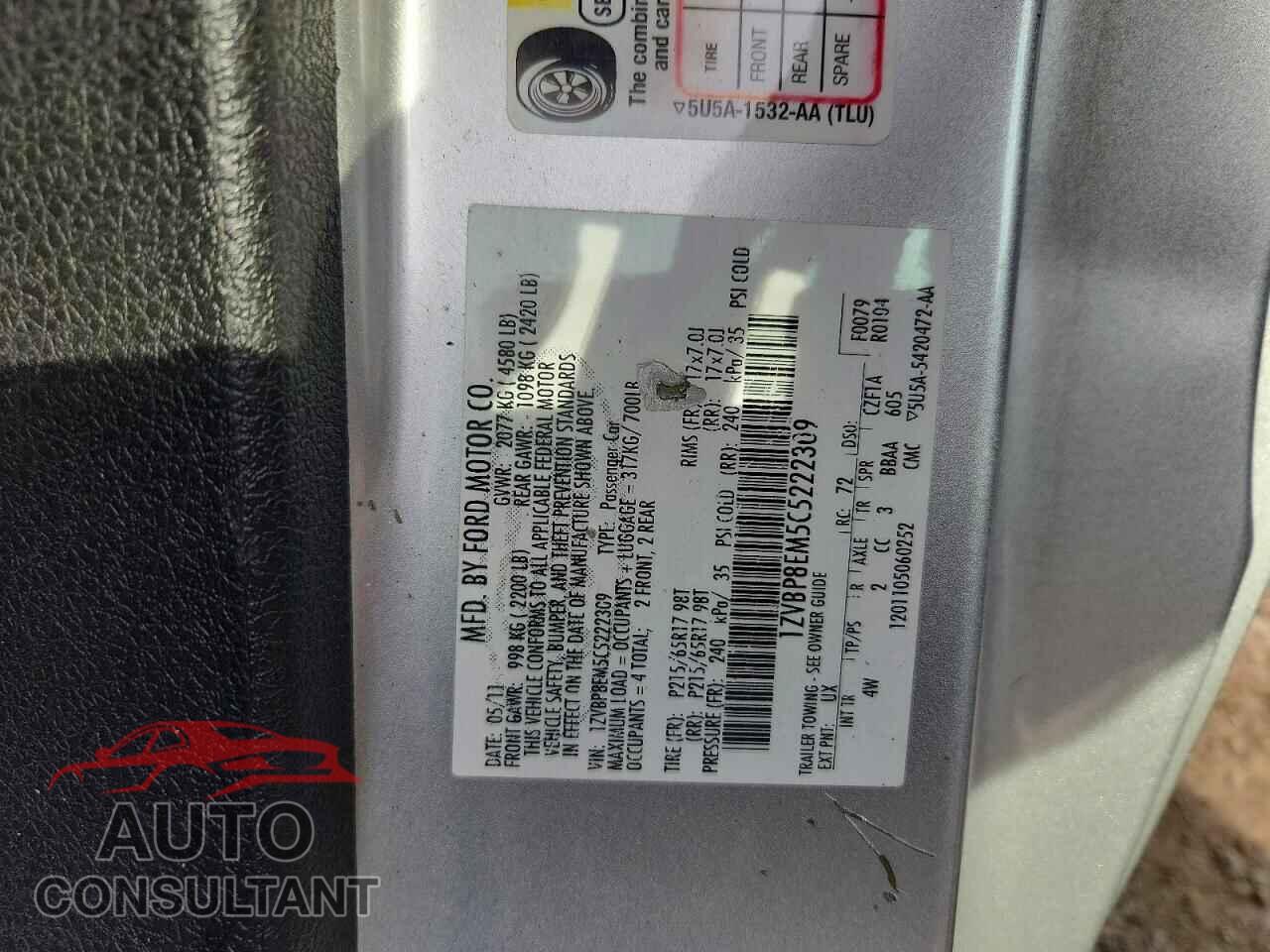 FORD MUSTANG 2012 - 1ZVBP8EM5C5222309