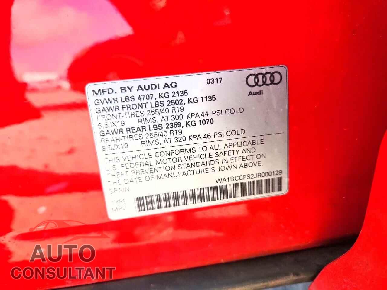 AUDI Q3 2018 - WA1BCCFS2JR000129