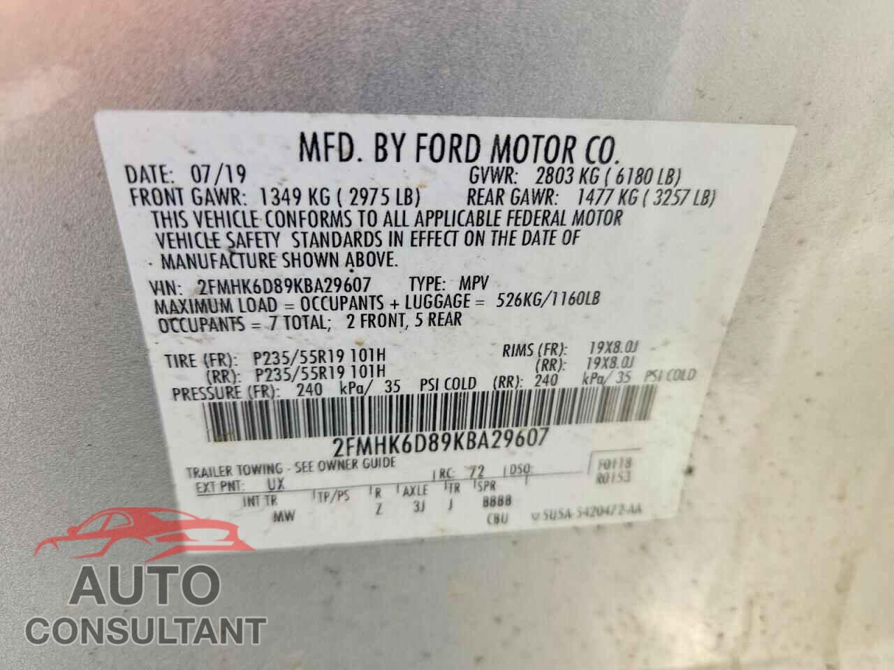 FORD FLEX 2019 - 2FMHK6D89KBA29607