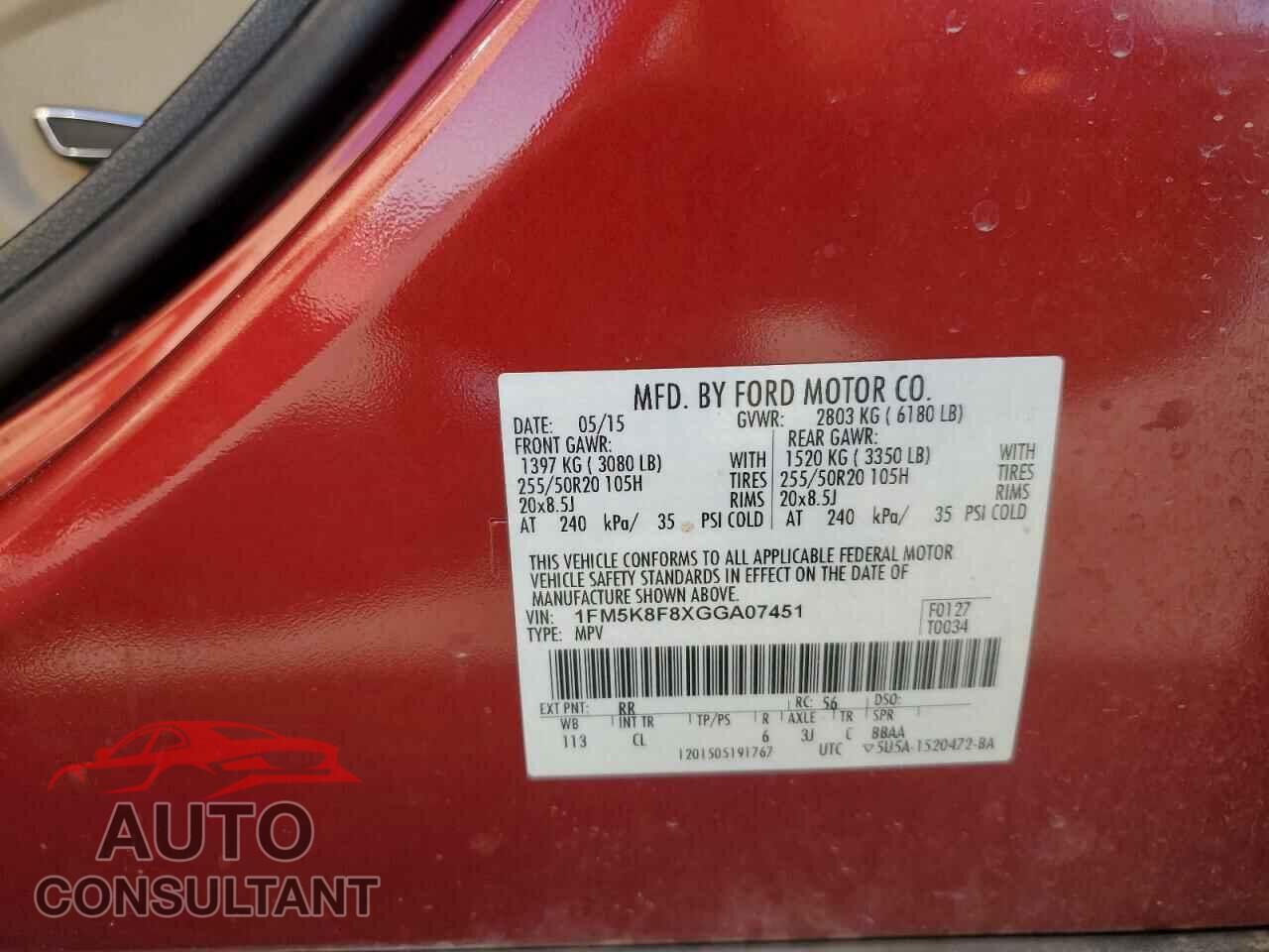 FORD EXPLORER 2016 - 1FM5K8F8XGGA07451