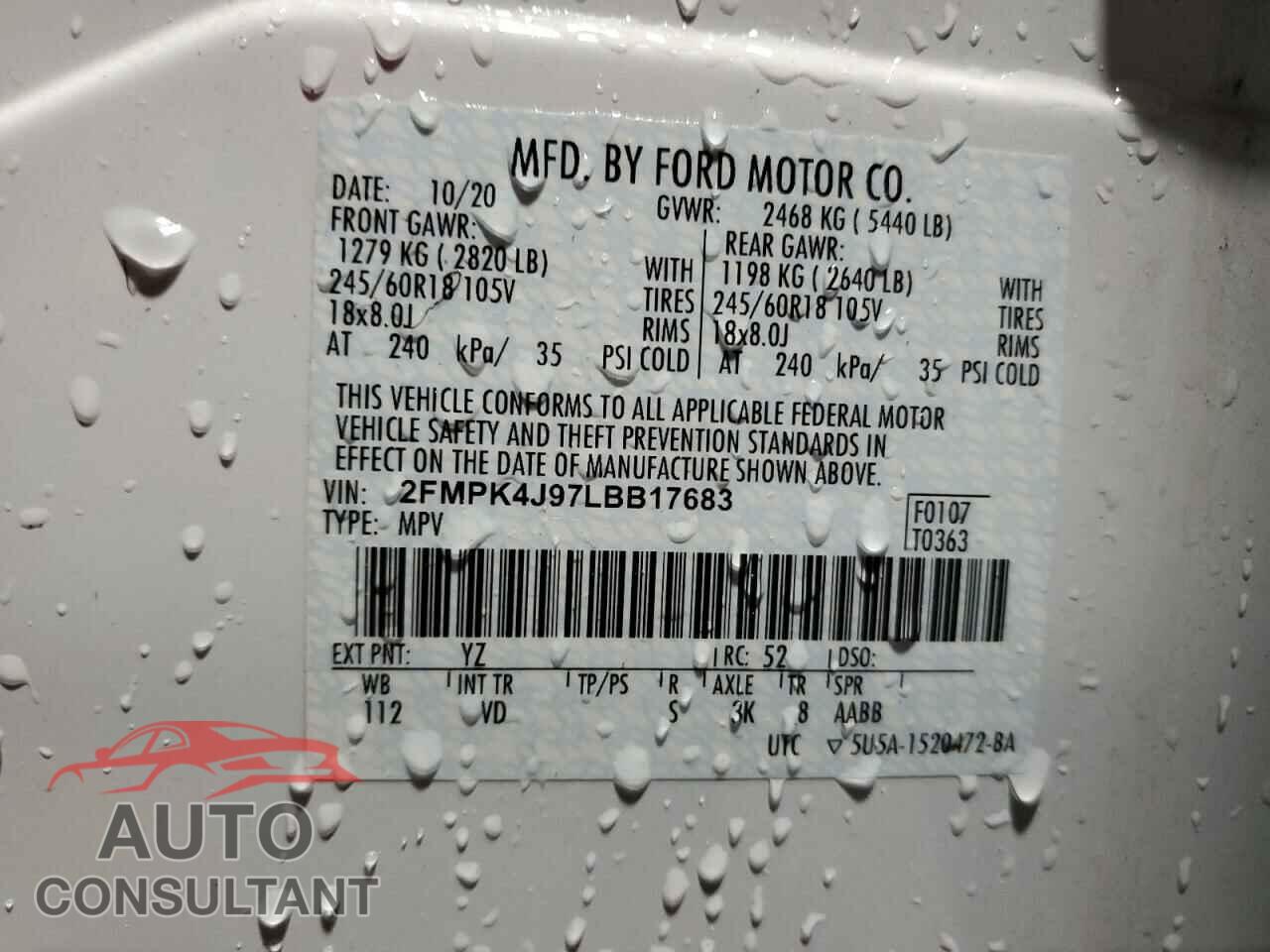 FORD EDGE 2020 - 2FMPK4J97LBB17683