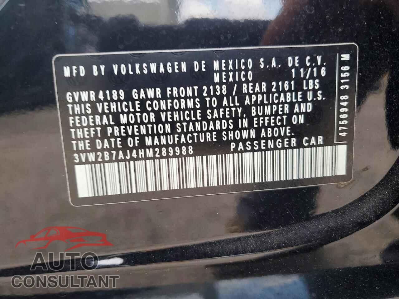 VOLKSWAGEN JETTA 2017 - 3VW2B7AJ4HM289988