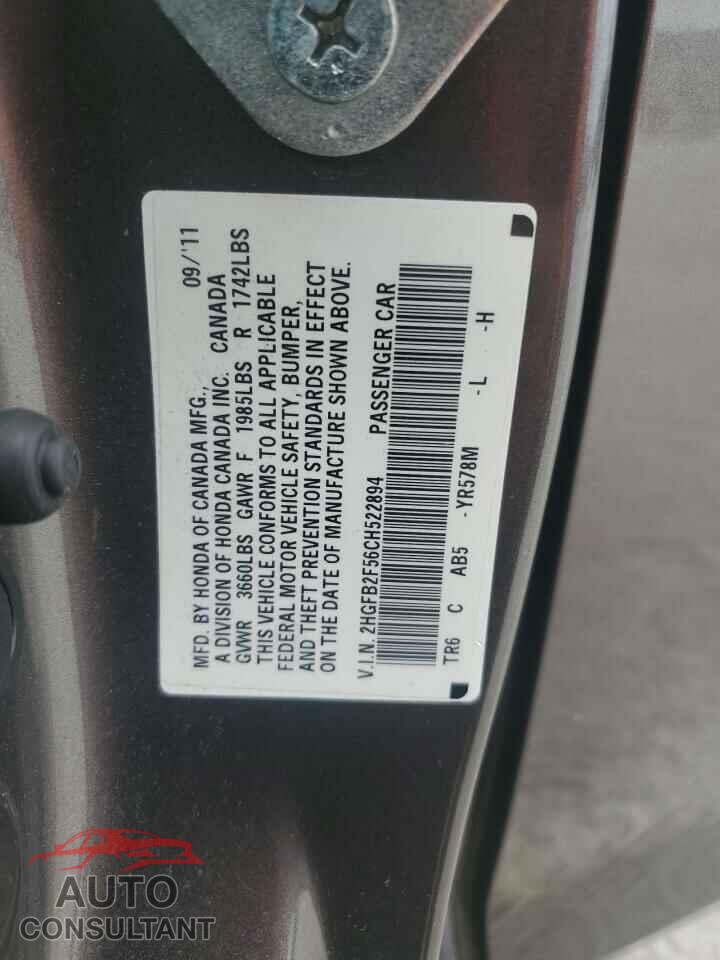 HONDA CIVIC 2012 - 2HGFB2F56CH522894