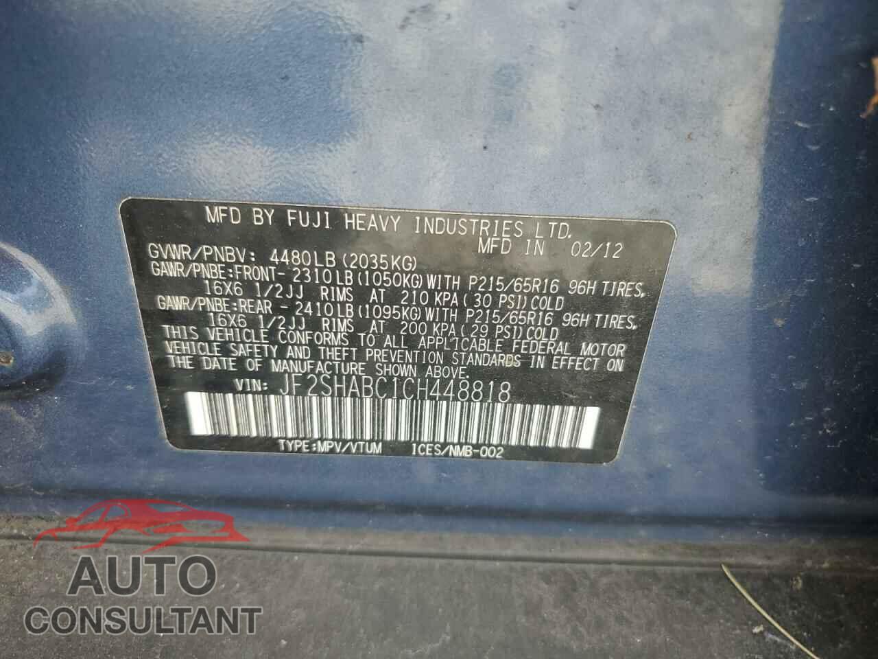 SUBARU FORESTER 2012 - JF2SHABC1CH448818