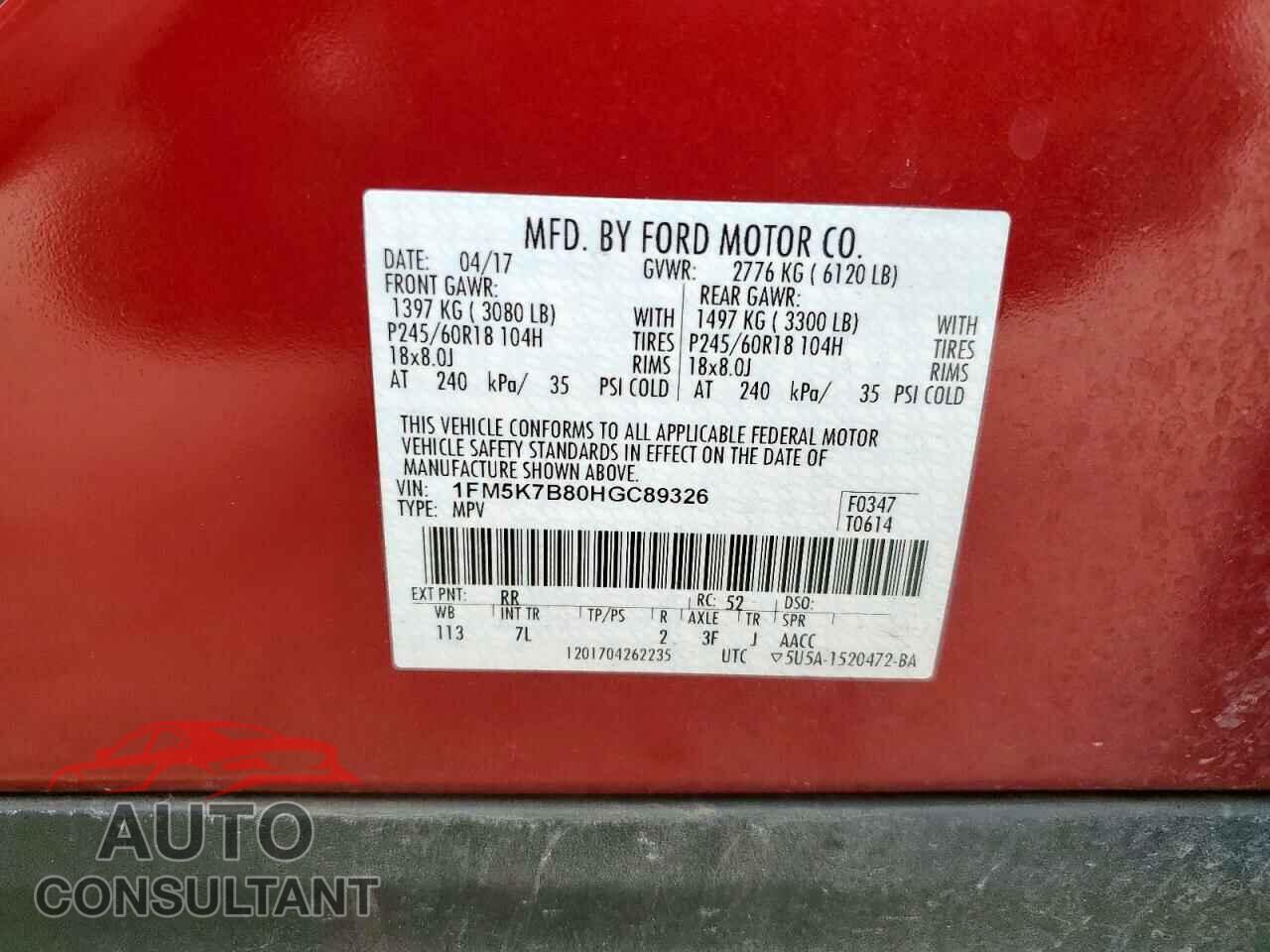 FORD EXPLORER 2017 - 1FM5K7B80HGC89326