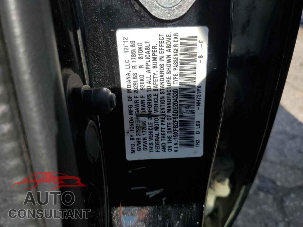 HONDA CIVIC 2013 - 19XFB2F95DE204330