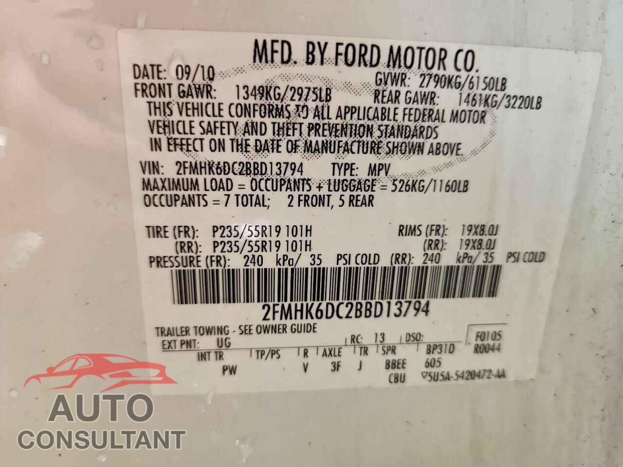 FORD FLEX 2011 - 2FMHK6DC2BBD13794