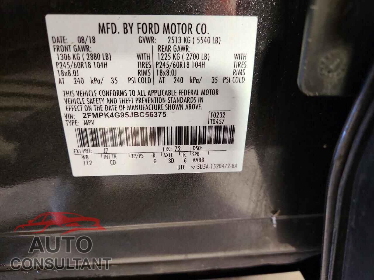 FORD EDGE 2018 - 2FMPK4G95JBC56375