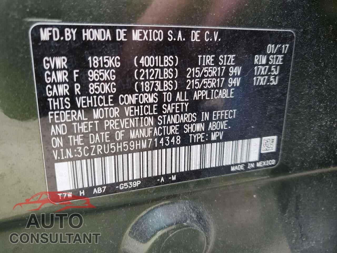 HONDA HR-V 2017 - 3CZRU5H59HM714348