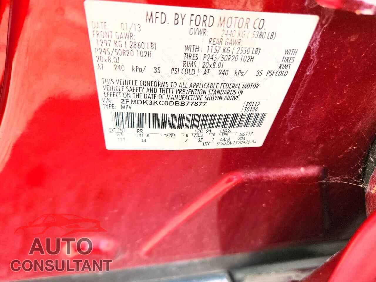 FORD EDGE 2013 - 2FMDK3KC0DBB77877