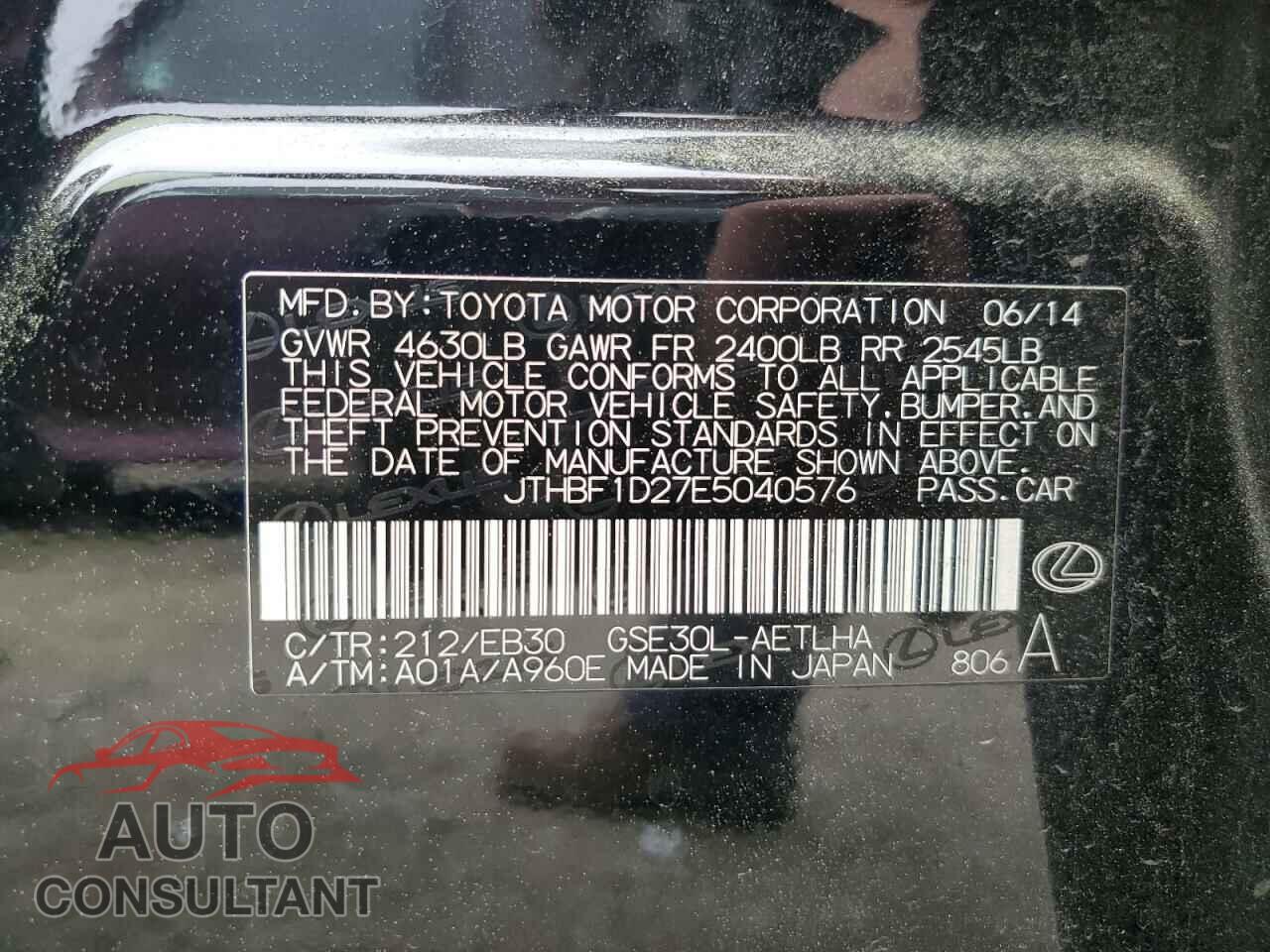 LEXUS IS 2014 - JTHBF1D27E5040576