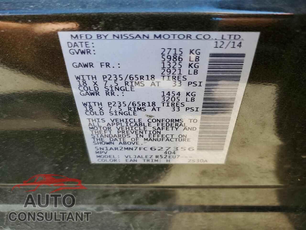 NISSAN PATHFINDER 2015 - 5N1AR2MN7FC627356