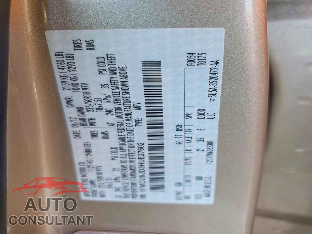 FORD ESCAPE 2017 - 1FMCU9JD3HUE27602