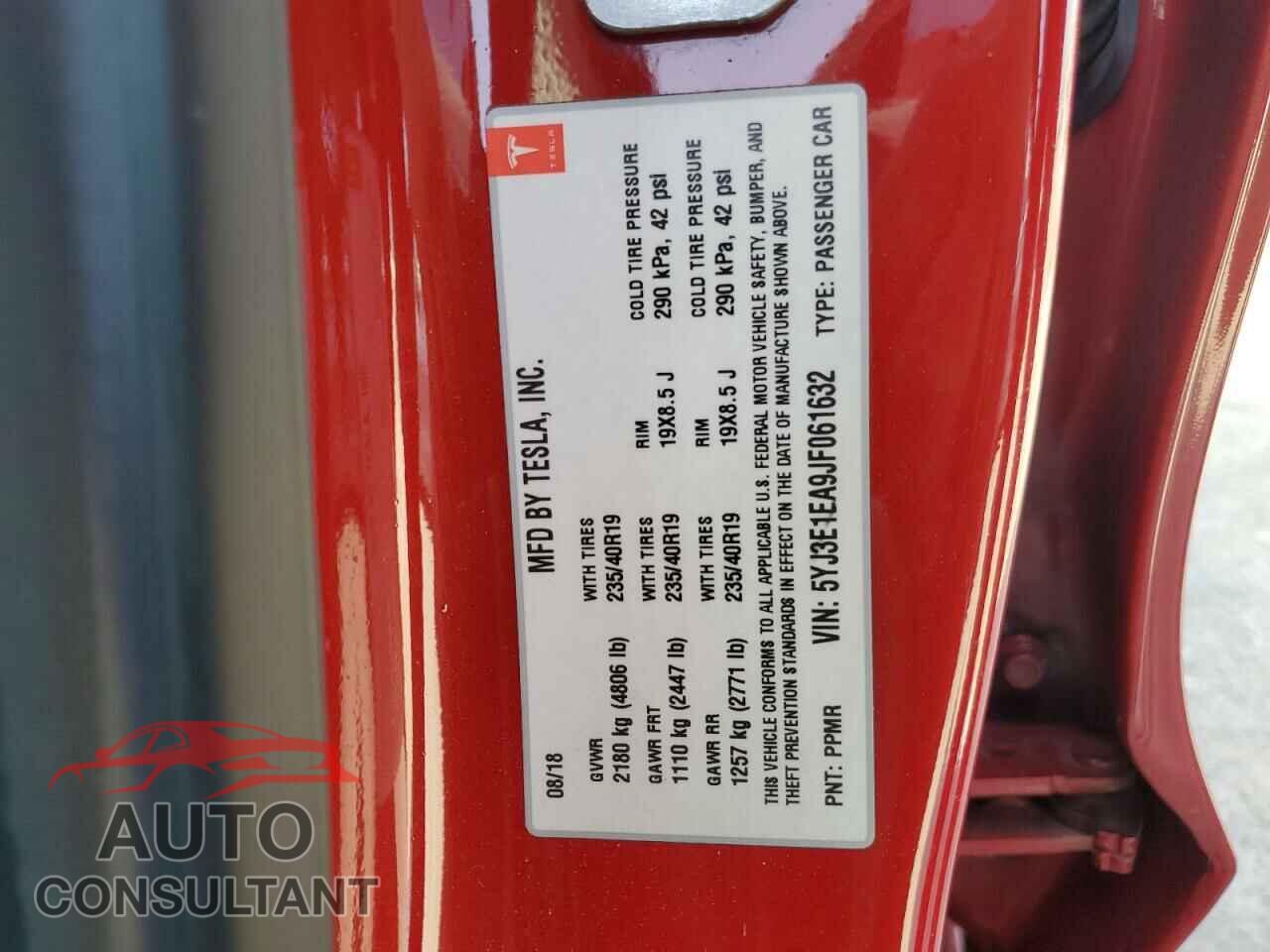TESLA MODEL 3 2018 - 5YJ3E1EA9JF061632