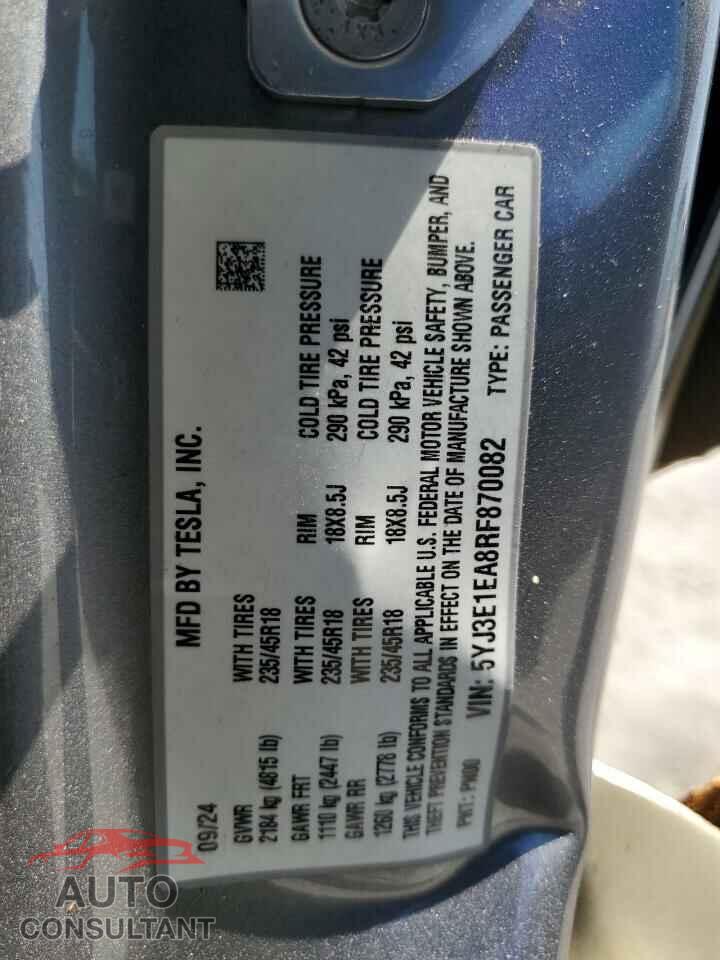 TESLA MODEL 3 2024 - 5YJ3E1EA8RF870082