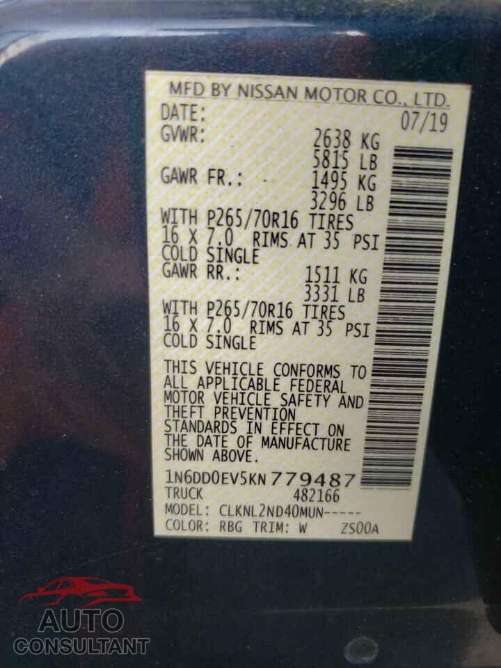 NISSAN FRONTIER 2019 - 1N6DD0EV5KN779487