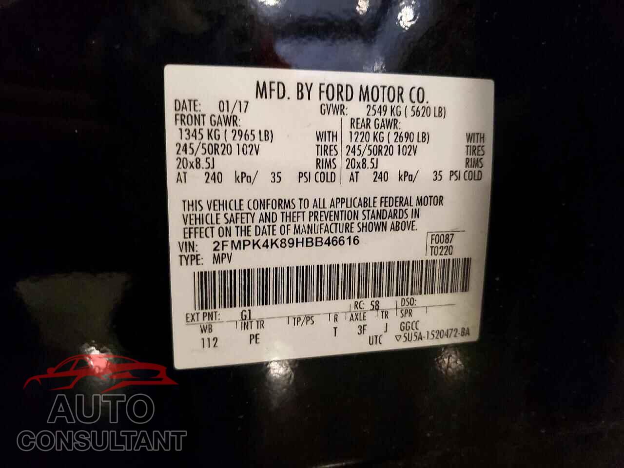 FORD EDGE 2017 - 2FMPK4K89HBB46616