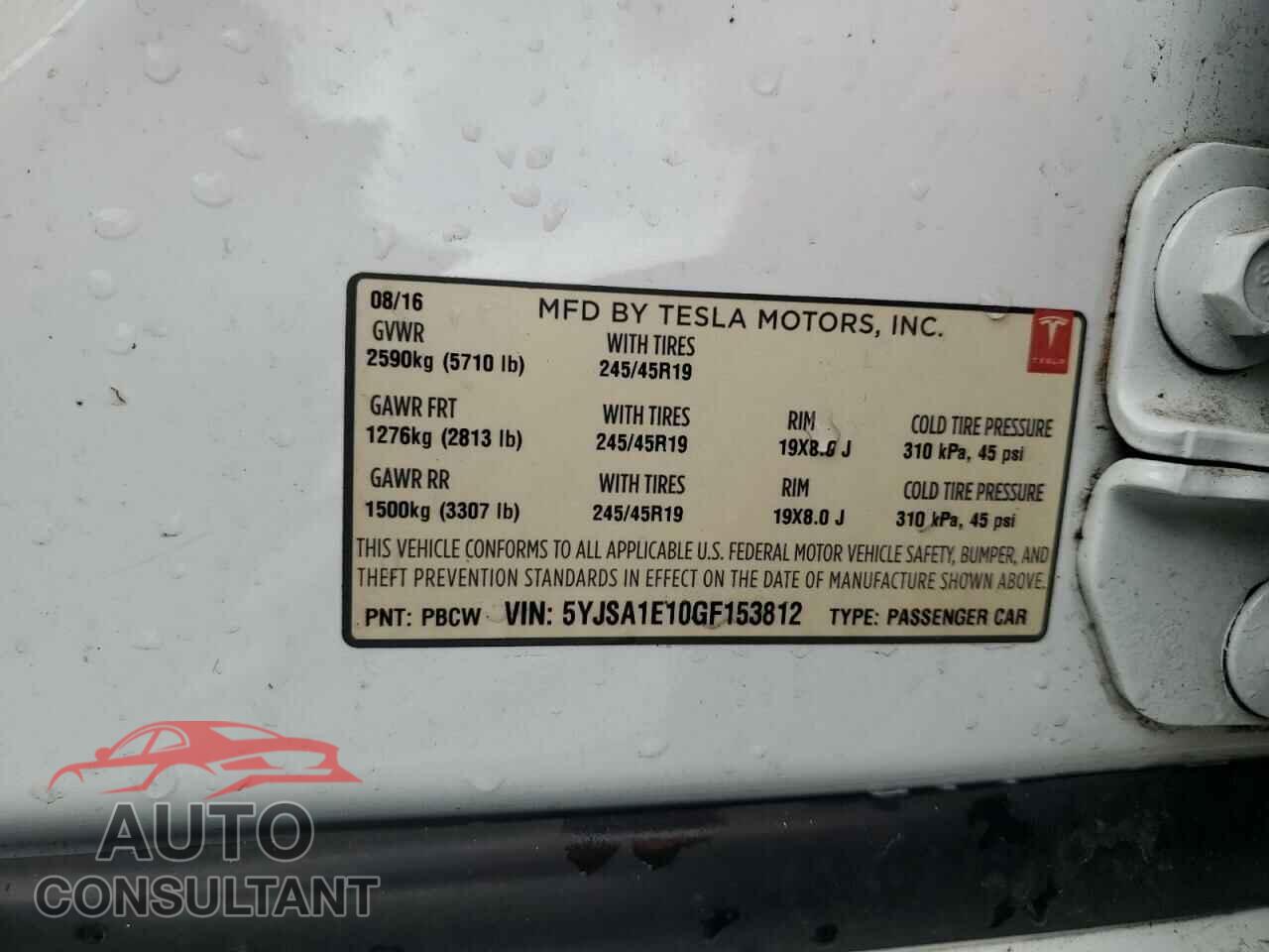 TESLA MODEL S 2016 - 5YJSA1E10GF153812