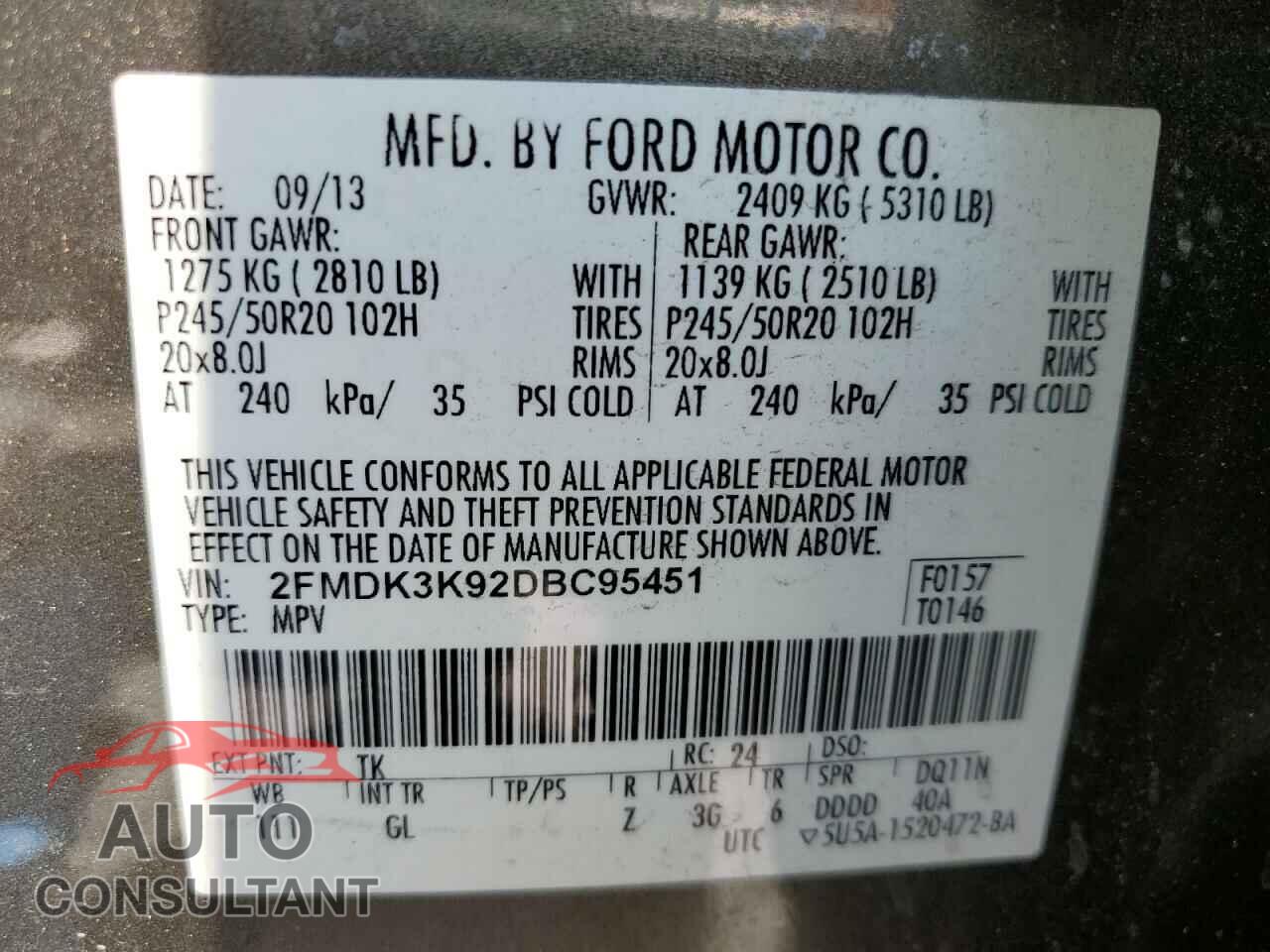FORD EDGE 2013 - 2FMDK3K92DBC95451