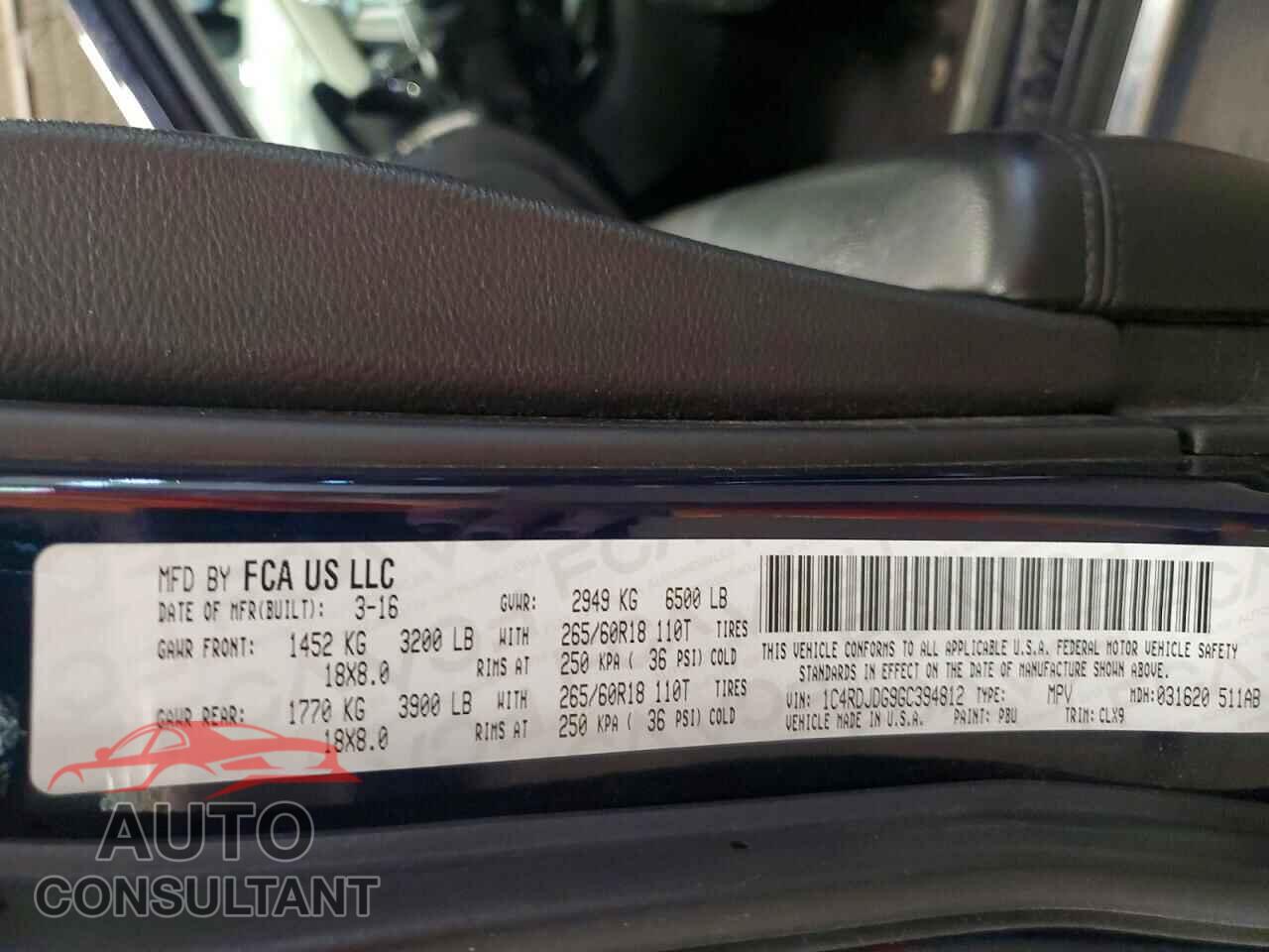 DODGE DURANGO 2016 - 1C4RDJDG9GC394812