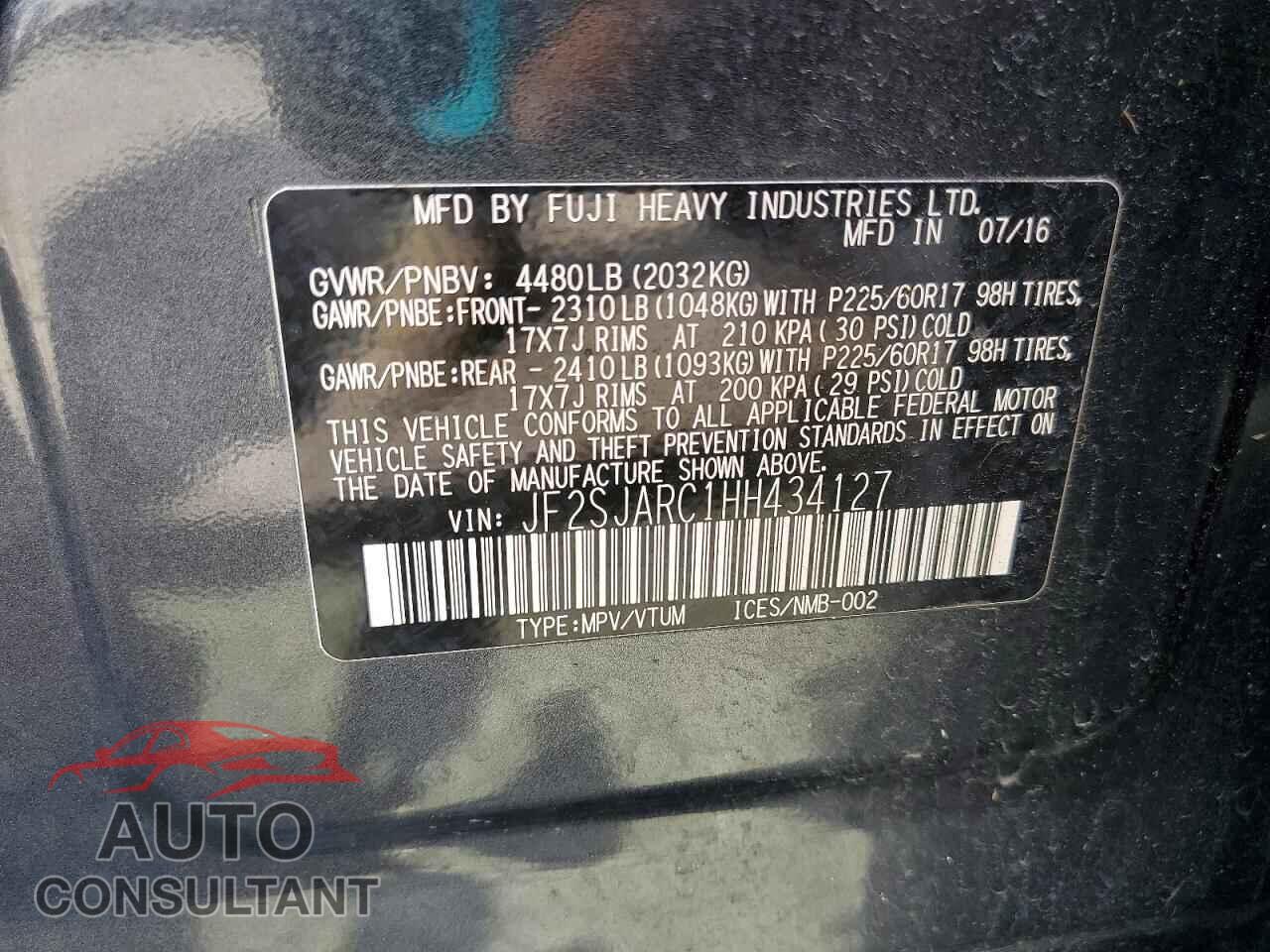 SUBARU FORESTER 2017 - JF2SJARC1HH434127