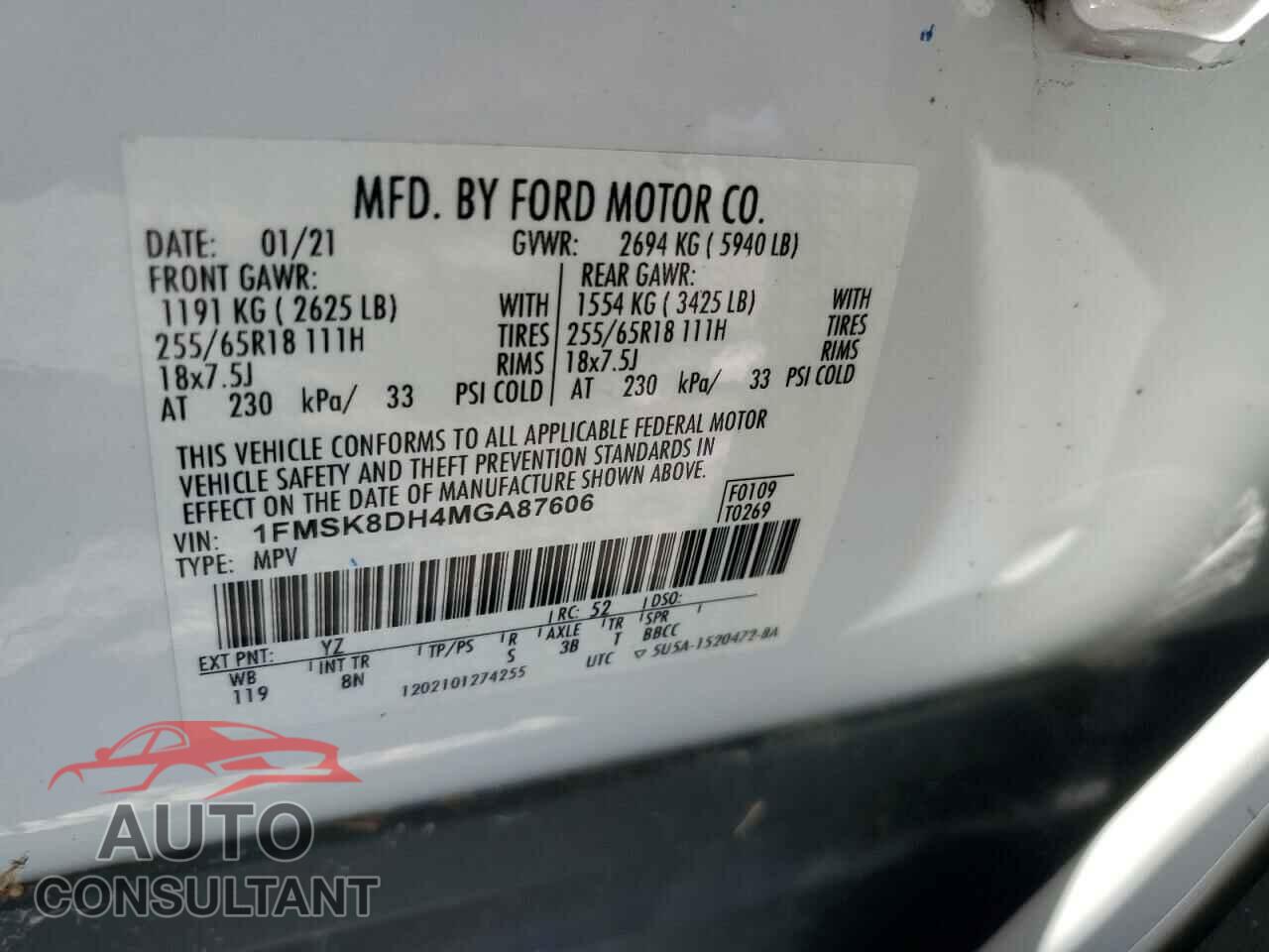 FORD EXPLORER 2021 - 1FMSK8DH4MGA87606