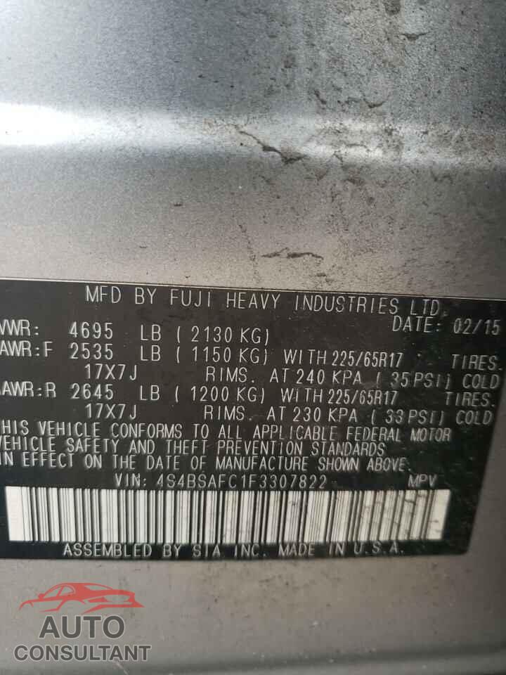 SUBARU OUTBACK 2015 - 4S4BSAFC1F3307822
