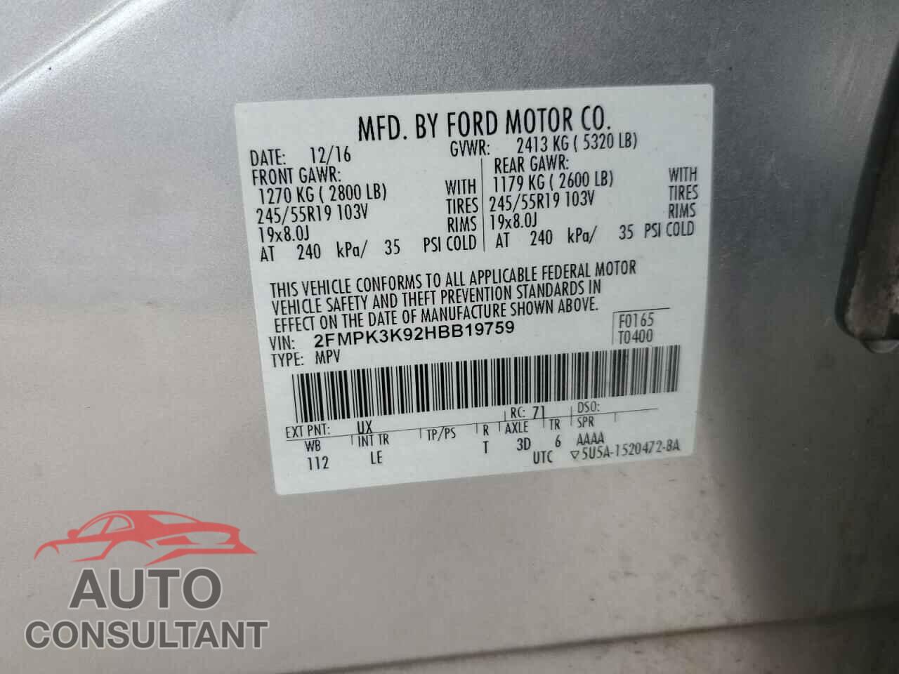 FORD EDGE 2017 - 2FMPK3K92HBB19759