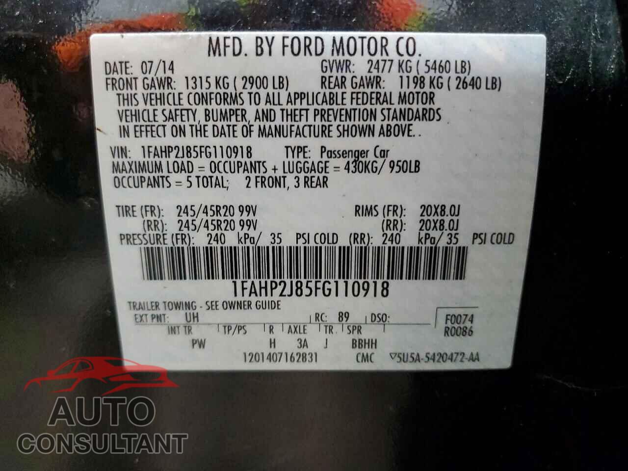 FORD TAURUS 2015 - 1FAHP2J85FG110918