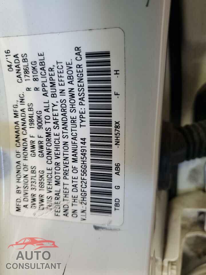 HONDA CIVIC 2016 - 2HGFC2F56GH549144