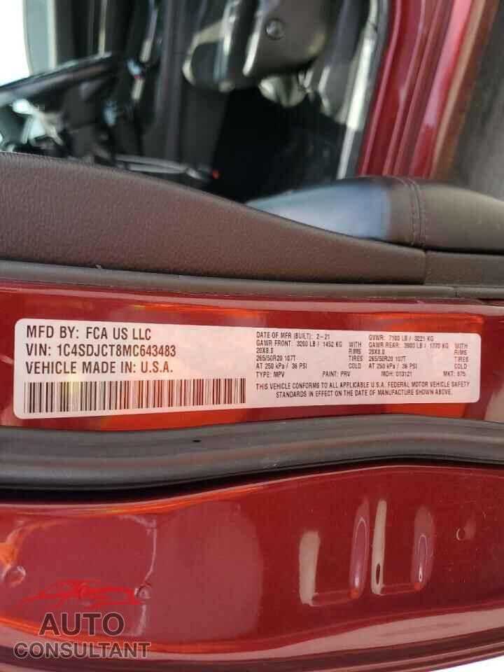 DODGE DURANGO 2021 - 1C4SDJCT8MC643483