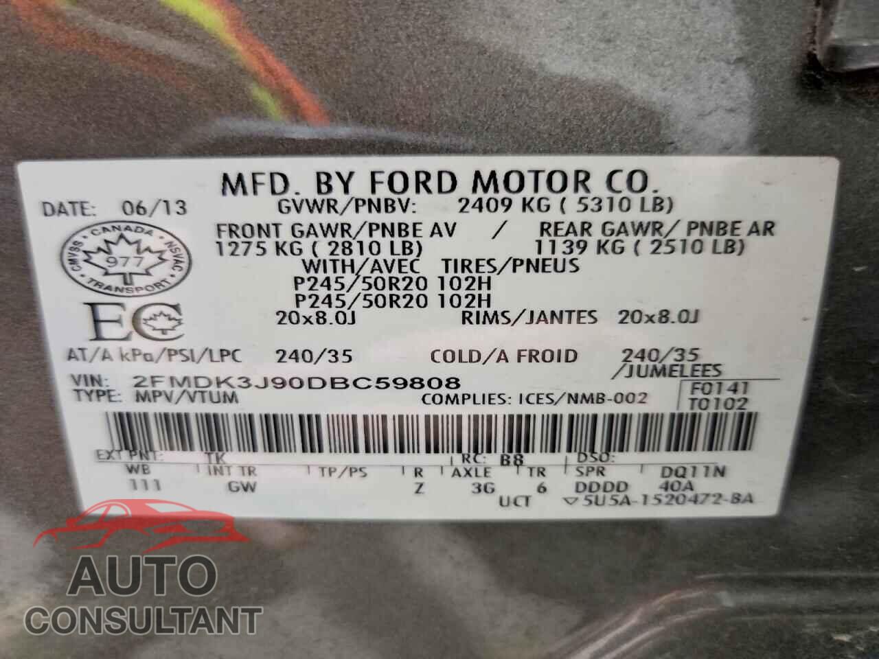 FORD EDGE 2013 - 2FMDK3J90DBC59808