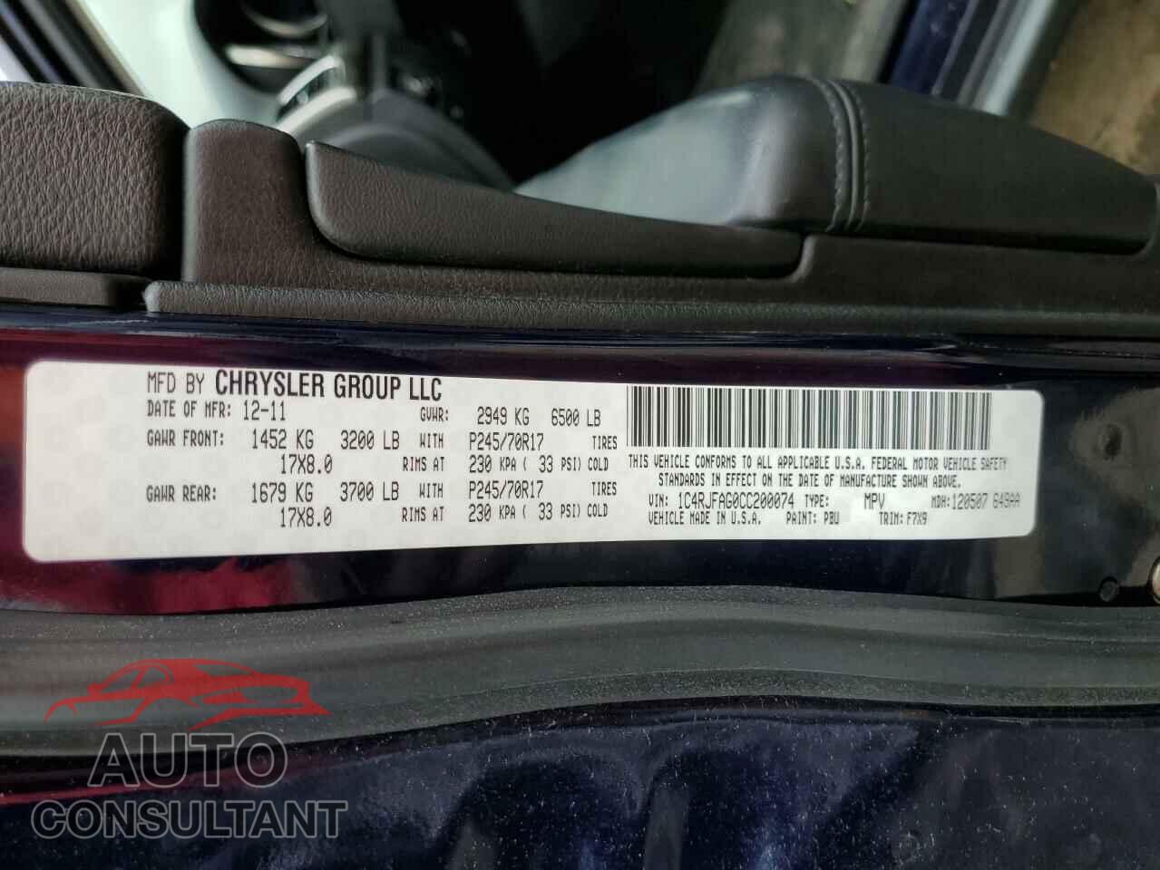 JEEP GRAND CHER 2012 - 1C4RJFAG0CC200074