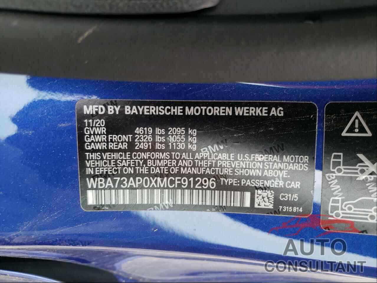 BMW 4 SERIES 2021 - WBA73AP0XMCF91296