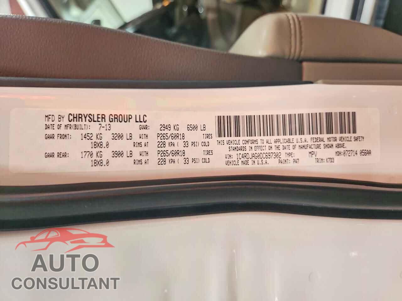 DODGE DURANGO 2013 - 1C4RDJAG0DC697302