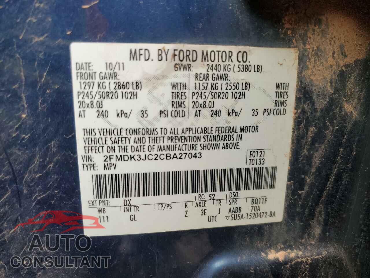 FORD EDGE 2012 - 2FMDK3JC2CBA27043