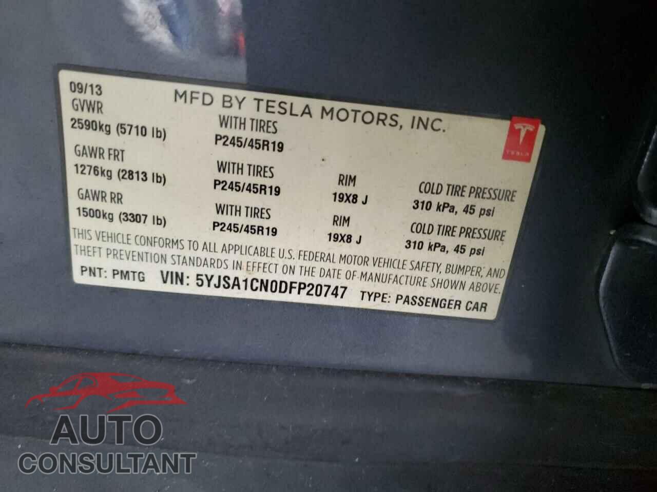 TESLA MODEL S 2013 - 5YJSA1CN0DFP20747