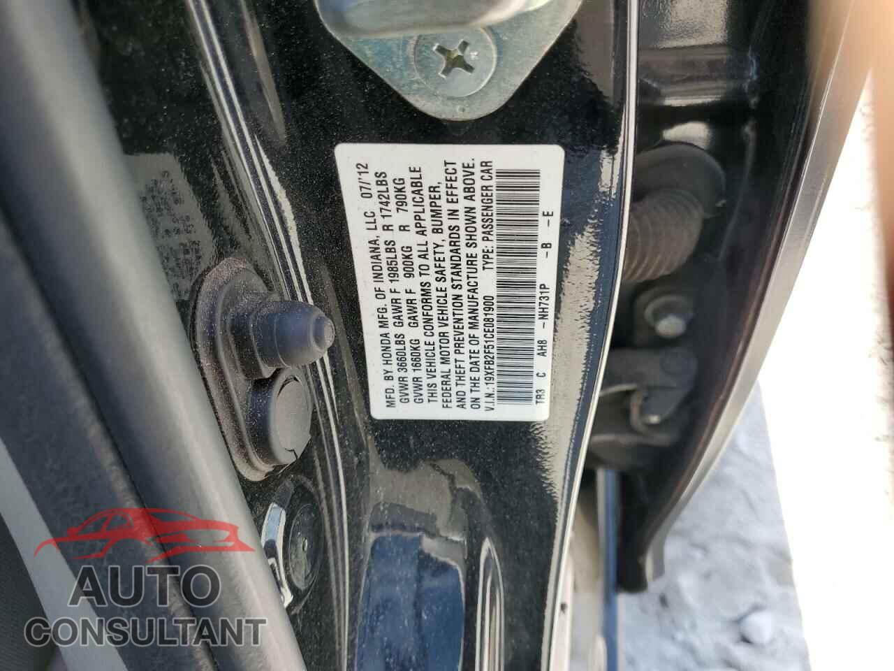 HONDA CIVIC 2012 - 19XFB2F51CE081900
