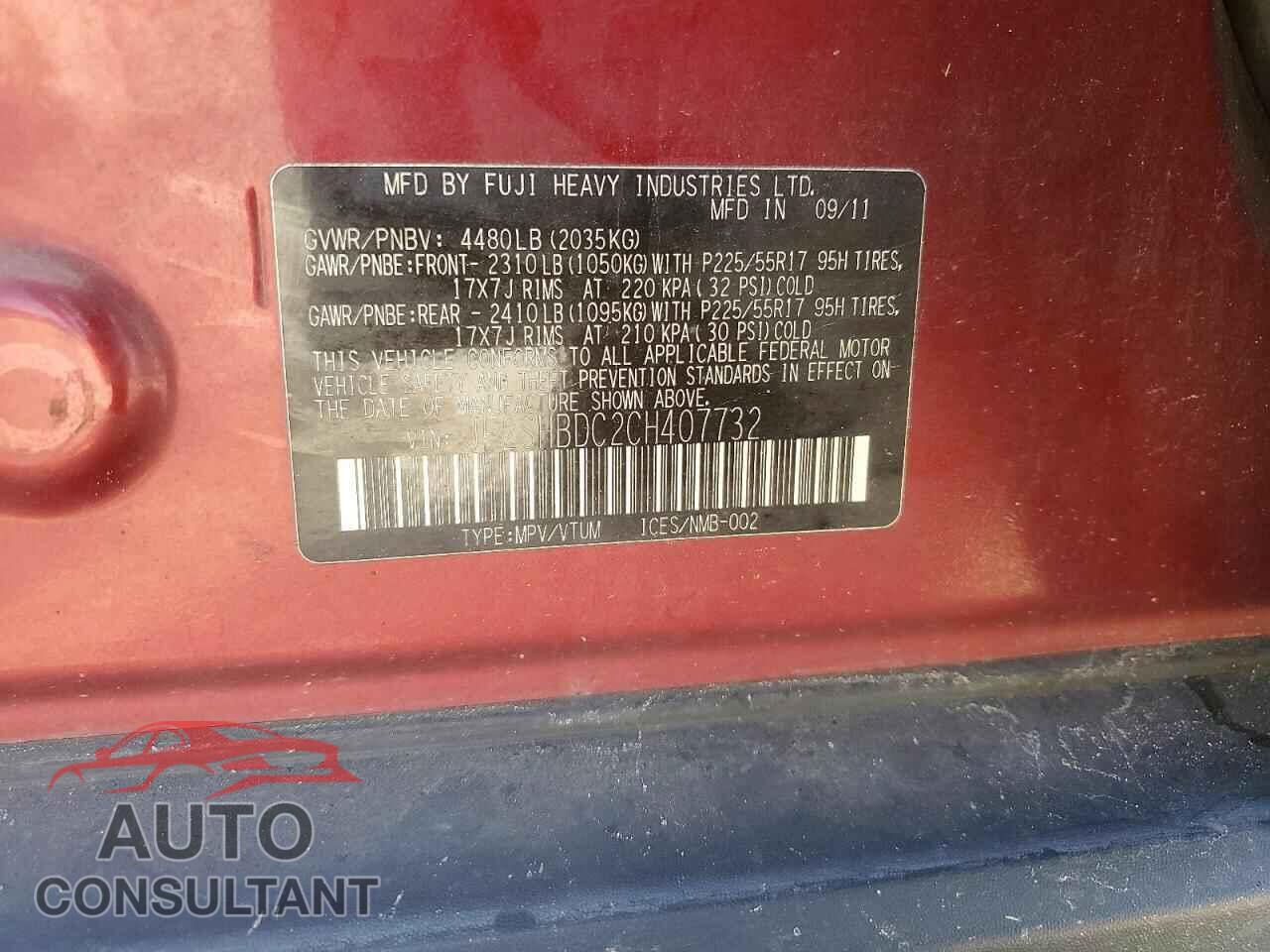 SUBARU FORESTER 2012 - JF2SHBDC2CH407732