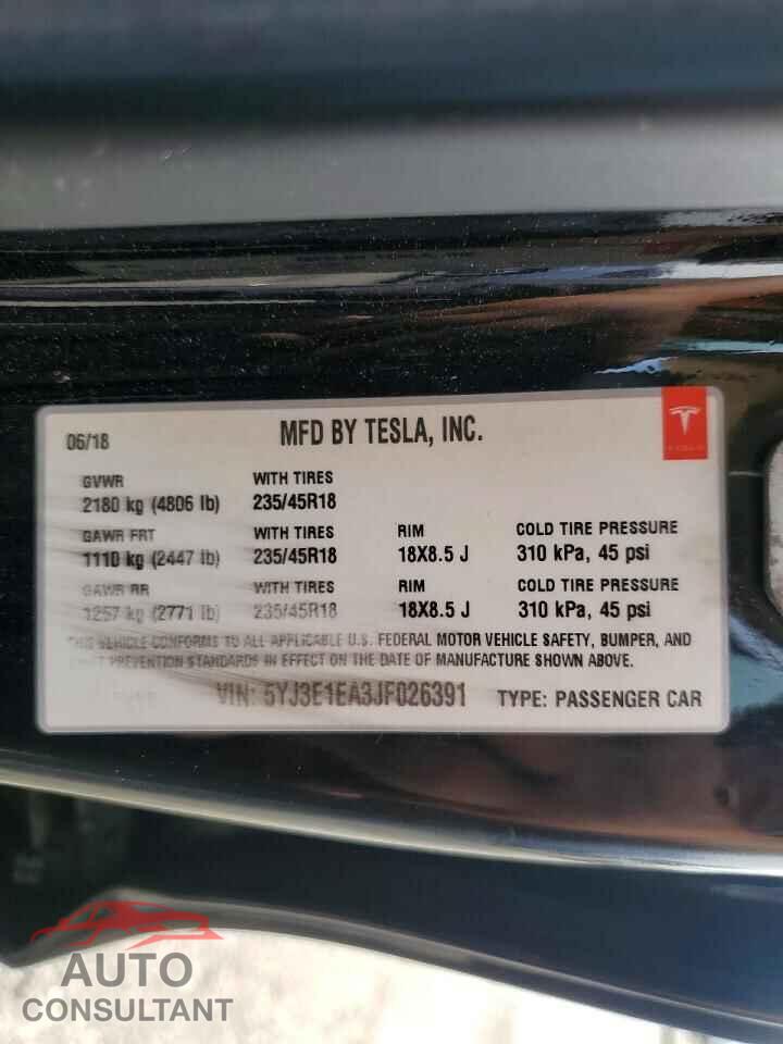 TESLA MODEL 3 2018 - 5YJ3E1EA3JF026391