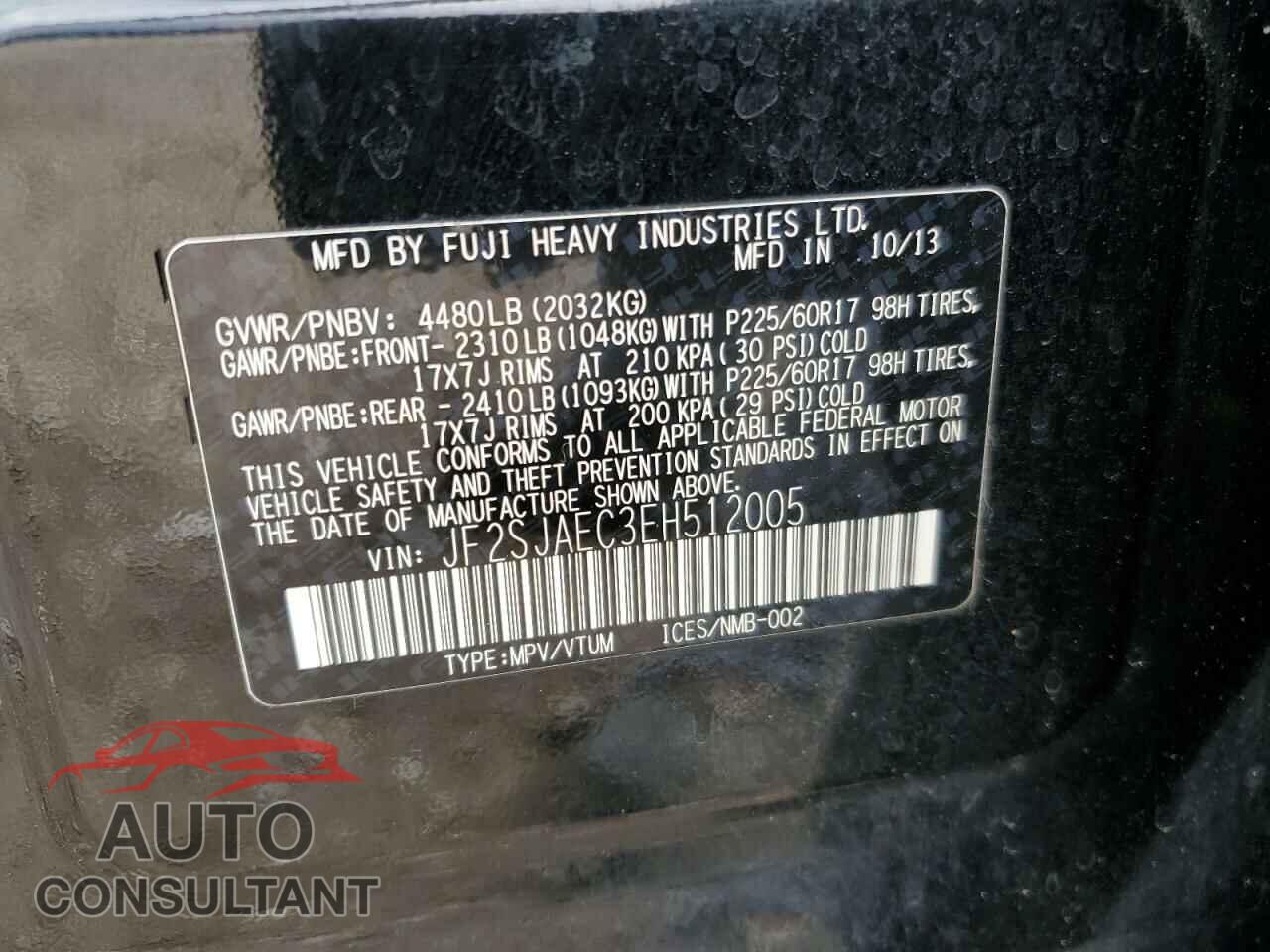SUBARU FORESTER 2014 - JF2SJAEC3EH512005