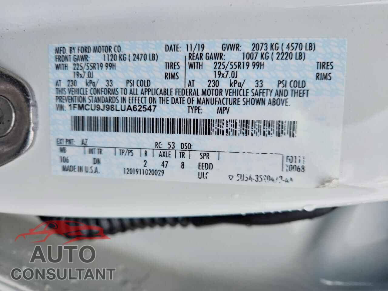 FORD ESCAPE 2020 - 1FMCU9J98LUA62547