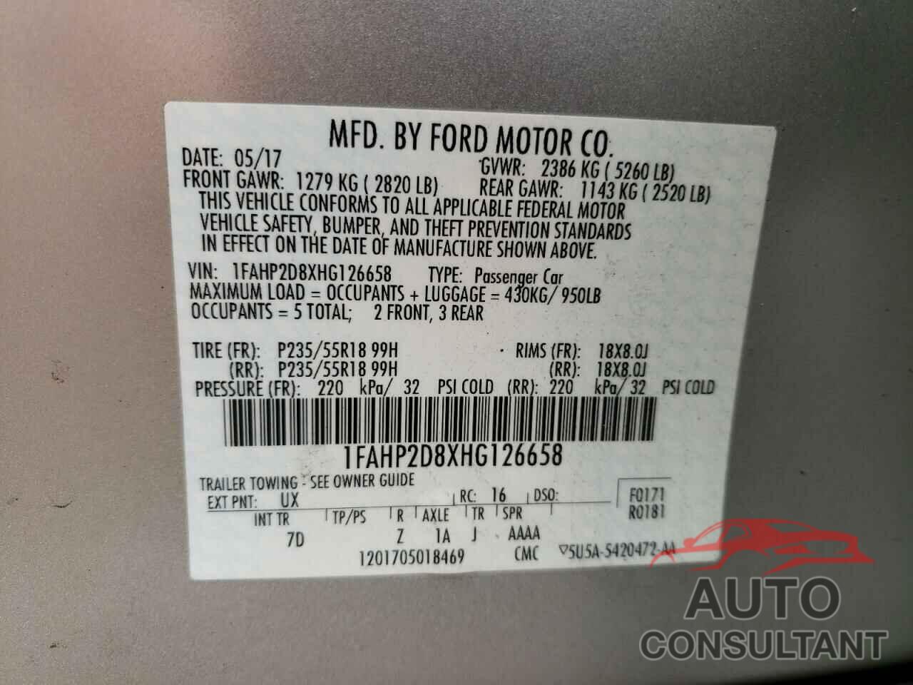 FORD TAURUS 2017 - 1FAHP2D8XHG126658