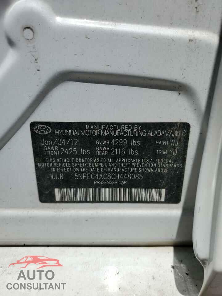 HYUNDAI SONATA 2012 - 5NPEC4AC8CH448085