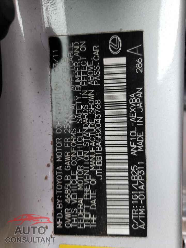 LEXUS HS 2011 - JTHBB1BA5B2043768