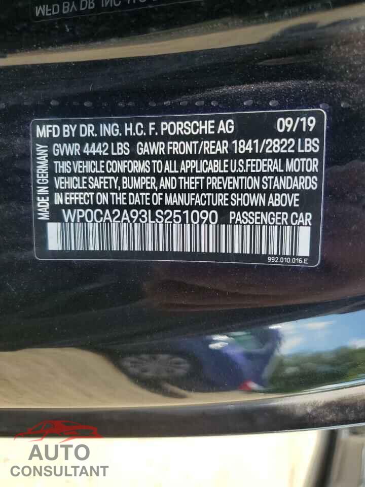 PORSCHE 911 2020 - WP0CA2A93LS251090